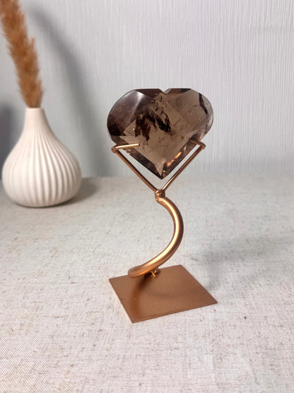 Faceted Smokey Quartz Heart on Stand 🤎