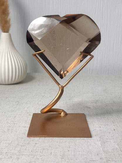 Faceted Smokey Quartz Heart on Stand 🤎