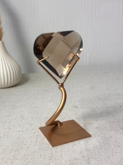 Faceted Smokey Quartz Heart on Stand 🤎