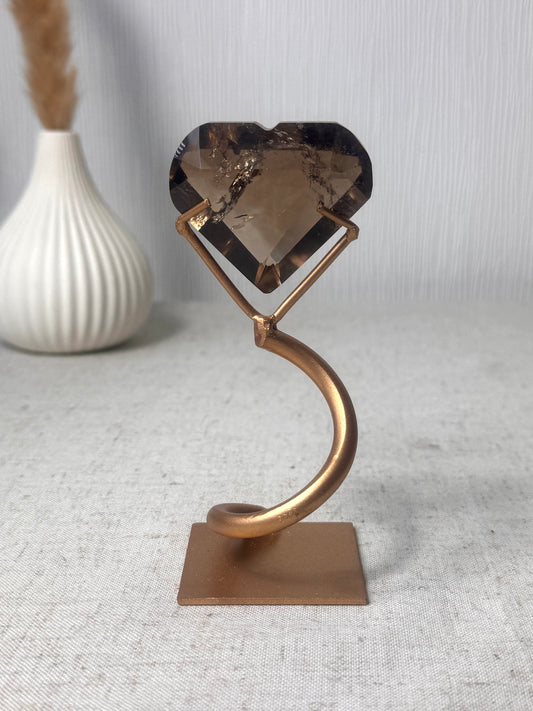 Faceted Smokey Quartz Heart on Stand 🤎