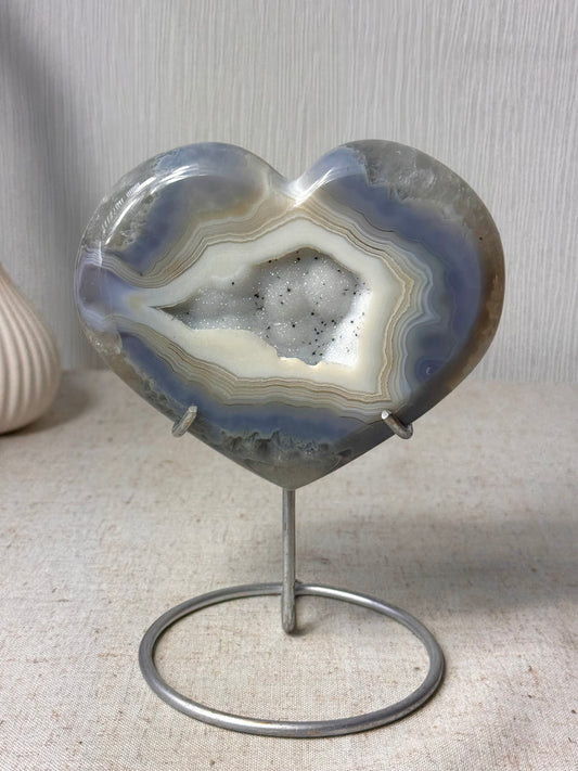 Agate Heart On Stand 💙