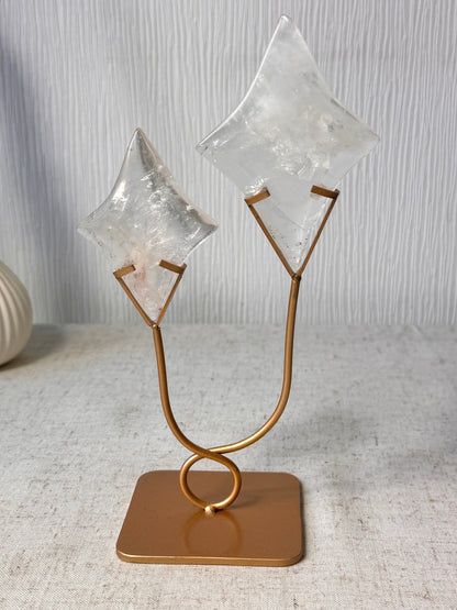 Clear Quartz Diamond Duo On Stand 🌟