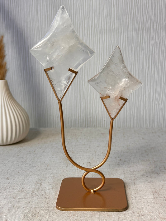 Clear Quartz Diamond Duo On Stand 🌟