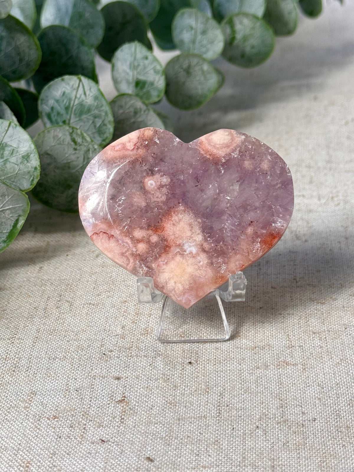 Pink Amethyst Flower Agate Heart 🌸
