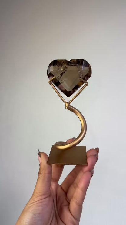 Faceted Smokey Quartz Heart on Stand 🤎