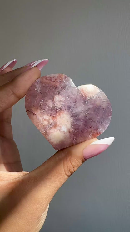 Pink Amethyst Flower Agate Heart 🌸