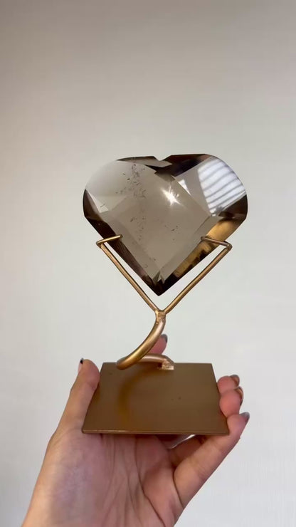 Faceted Smokey Quartz Heart on Stand 🤎