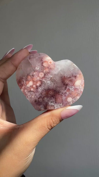 Pink Amethyst Flower Agate Heart 🌸