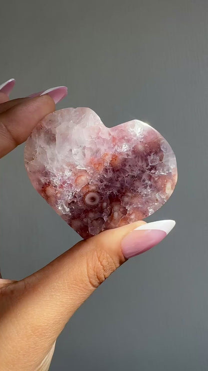 Pink Amethyst Flower Agate Heart 🌸